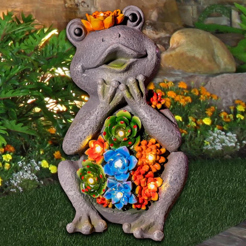halp·ssfm Frog Solar Figurine Light Statue Outdoor Gardening Gifts Decoration Garden Frogs Yard Decor Lamp With 8 Led Lights And Succulent Waterproof Patio Lawn Decor Housewarming Frog Gifts For Women - Image 1